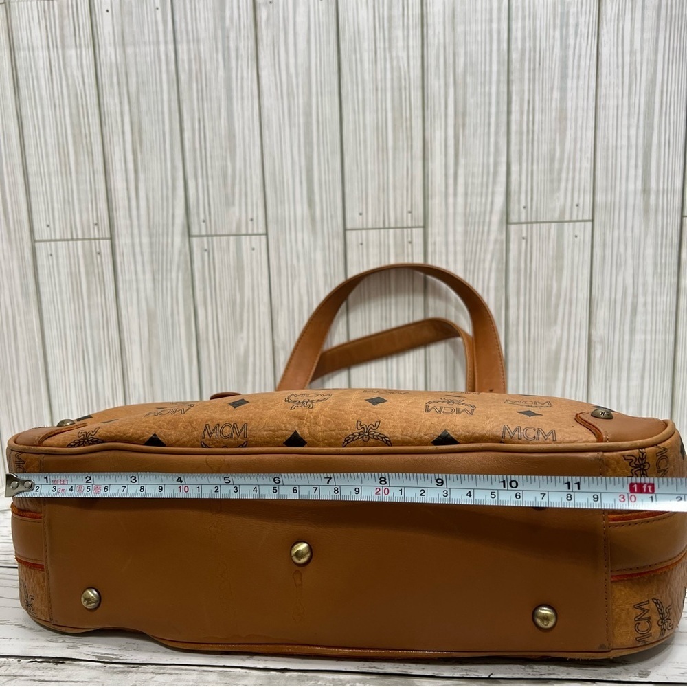 MCM Cognac Visetos Coated Canvas Leather Trim Tote Shoulder Bag - Picture 8 of 16